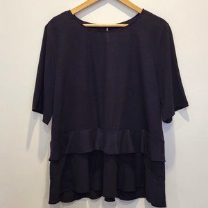 Ann Taylor Blue Ruffle Hem Short Sleeve Top, Size Large, GUC